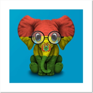 Baby Elephant with Glasses and Bolivian Flag Posters and Art